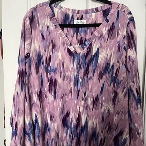 Denim & Co. Printed Heavenly Jersey v-Neck Swing Top - 3X